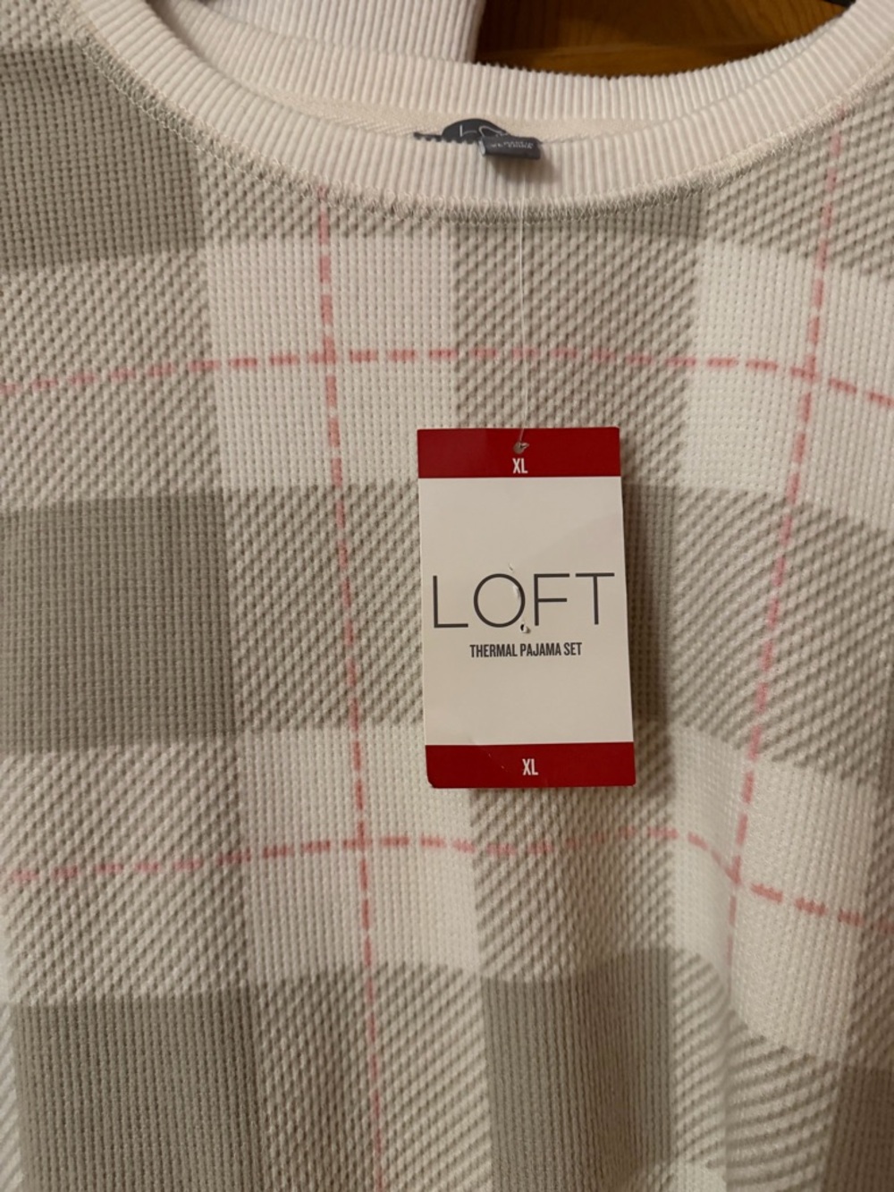 LOFT Beige and White Plaid Women's Pajama Set - Picture 2 of 8